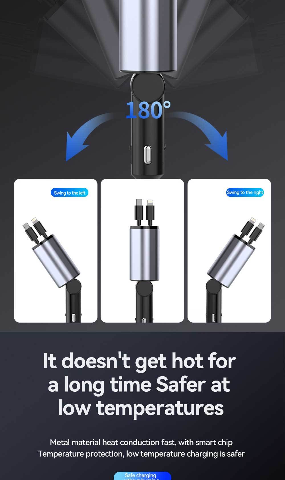 120W Retractable 4in 1 Fast Charging Car Charging Cable 4 Ports Car Charger Adapter Compatible with iPhone 15/ 14/ 13/ 12/ 11 Galaxy Pixel and All iOS and Android Devices - Safe and Reliable Car Plug