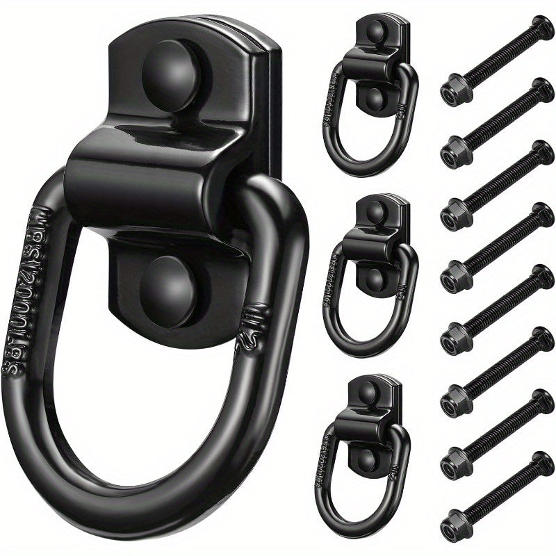 4 Pack Heavy Duty Steel D Rings Tie Down Anchors with Screws, 1/ 2" Bolt-On Forged D Ring Tie Down for Trailers, 12000Lbs Break Strength Trailer Tie Down Anchor for Trailer, Truck Bed