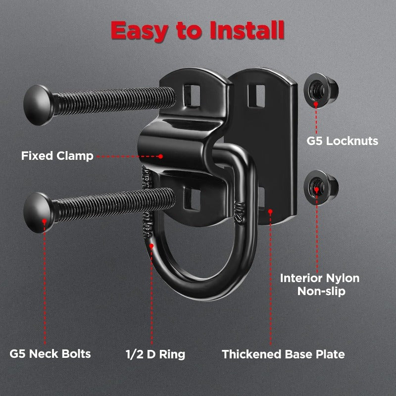 4 Pack Heavy Duty Steel D Rings Tie Down Anchors with Screws, 1/ 2" Bolt-On Forged D Ring Tie Down for Trailers, 12000Lbs Break Strength Trailer Tie Down Anchor for Trailer, Truck Bed