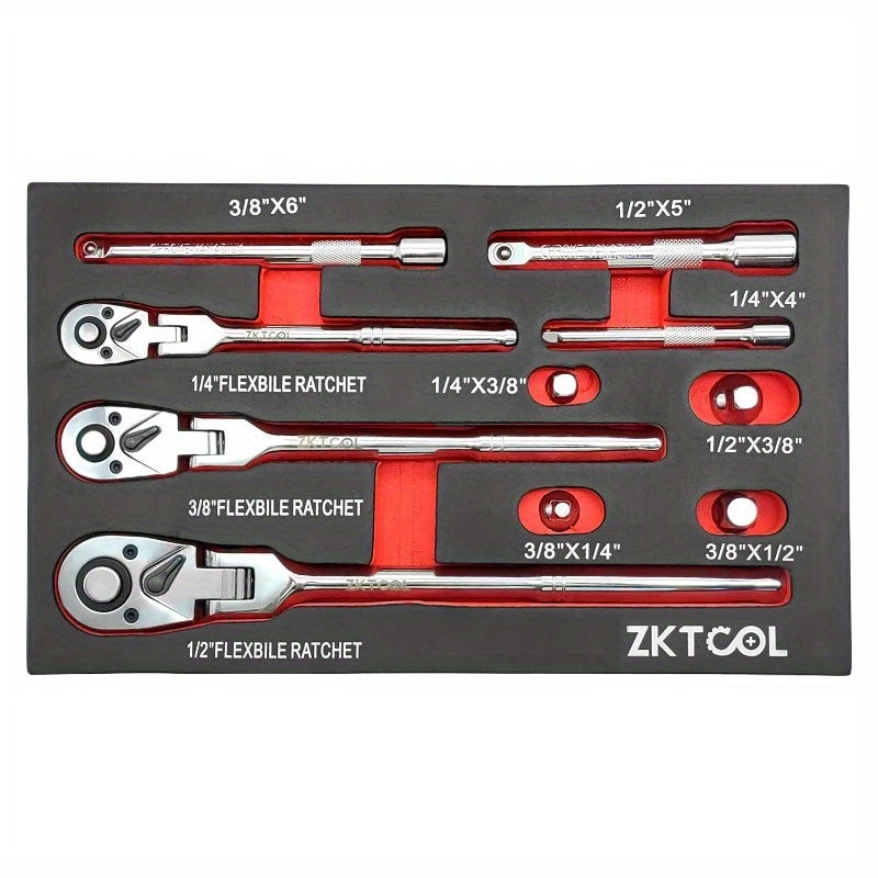 1pc/10pcs/20pcs Spring Head Ratchet Wrench Set, 1/4", 3/8", 1/2" Drive, Swivel Head Ratchet Wrench with Extension