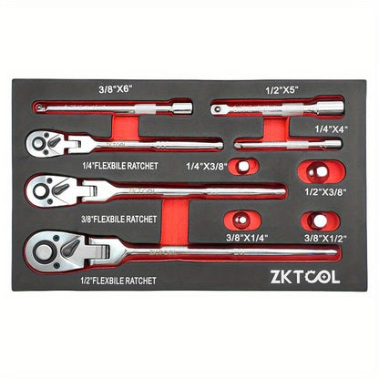 1pc/10pcs/20pcs Spring Head Ratchet Wrench Set, 1/4", 3/8", 1/2" Drive, Swivel Head Ratchet Wrench with Extension