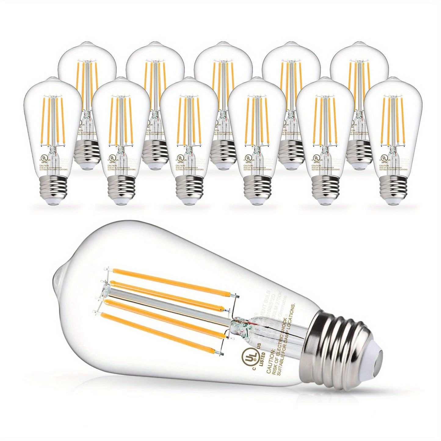 ST58 Vintage Edison LED Filament Bulb 8W 2700K Warm White Dimmable – 60W Equivalent E26 Base Clear Glass Antique Style for Chandelier Pendant Bedroom Living Room Home Commercial, 12 & 24 Pack