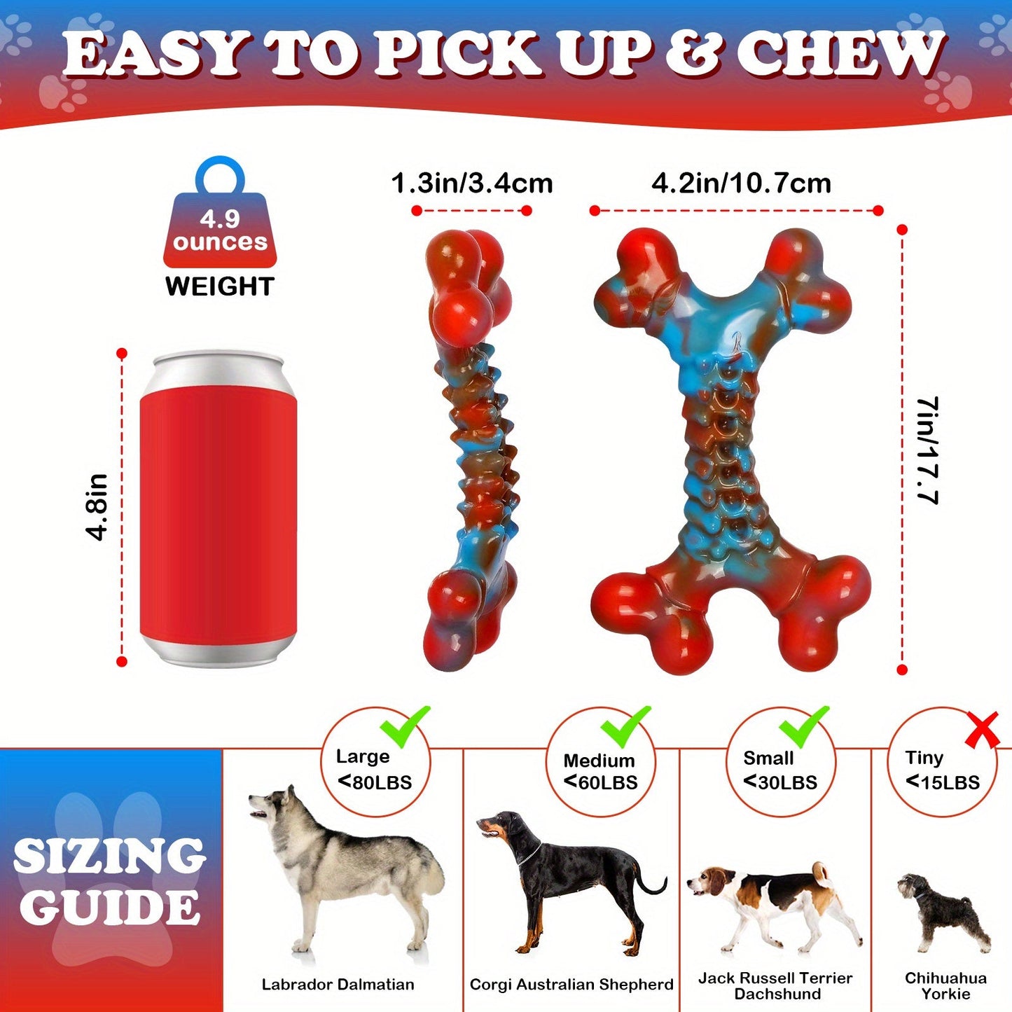 Indestructible Nylon Dog Chew Toy for Aggressive Chewers - Tough Durable Dog Teething Toys for Large Breed Dogs, Keeps Dogs Busy, Sturdy Chew Stick Bone Toy in Red, 1pc 2pcs 4pcs Value Pack