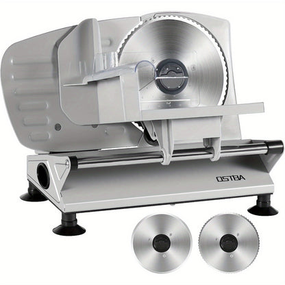 Electric Meat Slicer for Home Use – Deli Food Slicer with 2 Removable Stainless Steel Blades, Adjustable Thickness, Food Carriage for Meat, Cheese & Bread