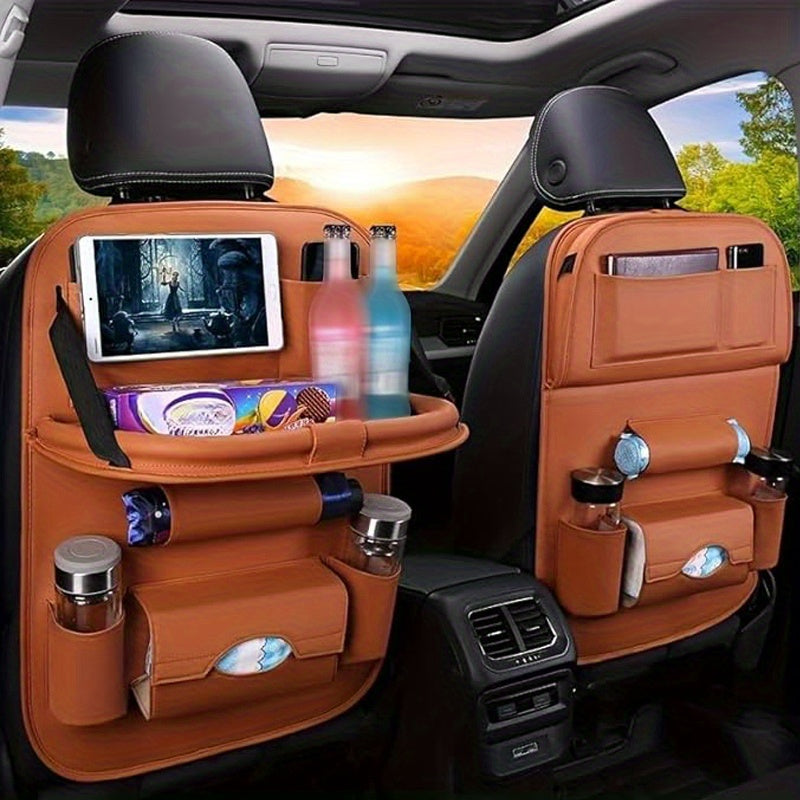 2pcs Premium Integrated Car Rear Seat Storage Box - The Ultimate Travel Companion, Equipped with A Foldable Table, Footrest, Tissue Box, Cup And Umbrella Holder, Laptop Base, And Car Dining Plate, Standard Version Sold Separately (Without Box)