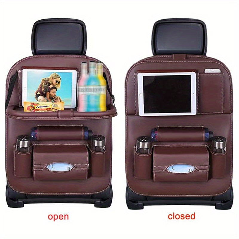 2pcs Premium Integrated Car Rear Seat Storage Box - The Ultimate Travel Companion, Equipped with A Foldable Table, Footrest, Tissue Box, Cup And Umbrella Holder, Laptop Base, And Car Dining Plate, Standard Version Sold Separately (Without Box)