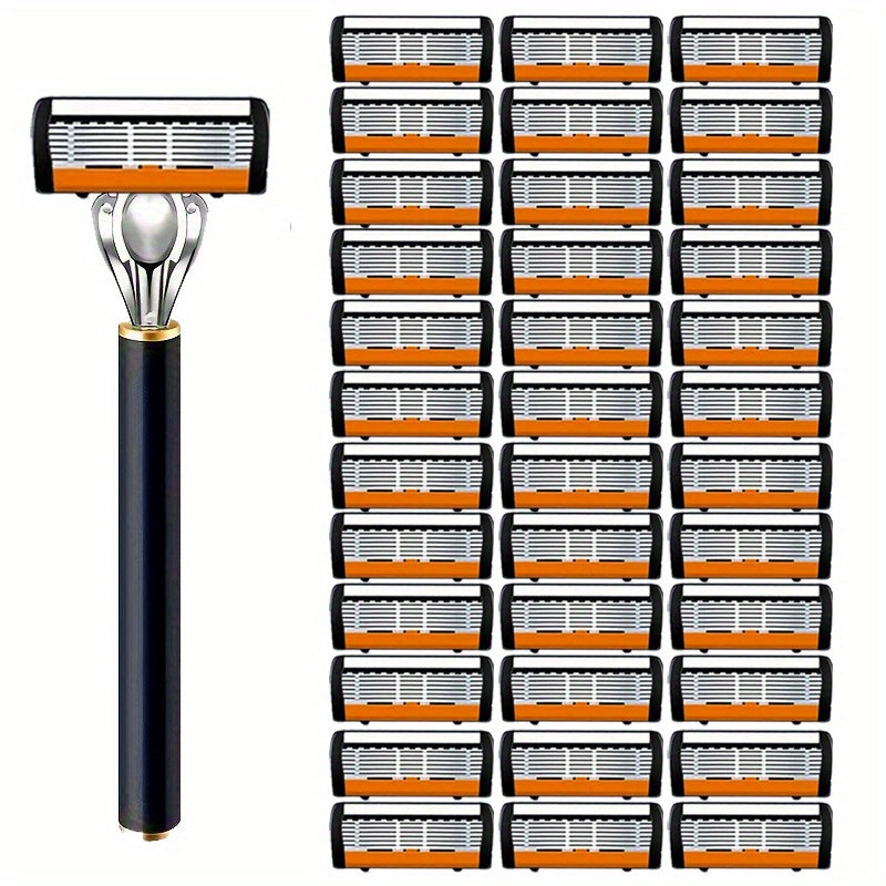 Safety Razor Set with Replacement Blades – Anti-Slip Metal Handle, Contour Fitting, Fully Washable Shaving Kit for Men | 24 or 36 Blades
