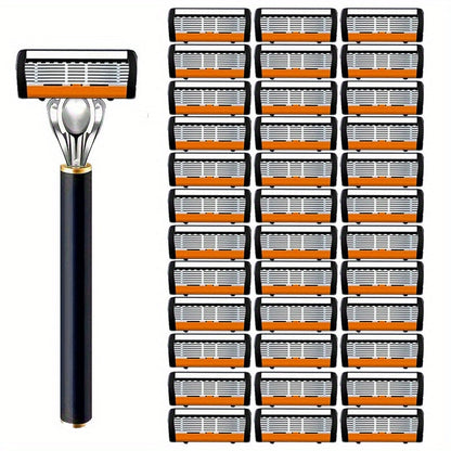 Safety Razor Set with Replacement Blades – Anti-Slip Metal Handle, Contour Fitting, Fully Washable Shaving Kit for Men | 24 or 36 Blades