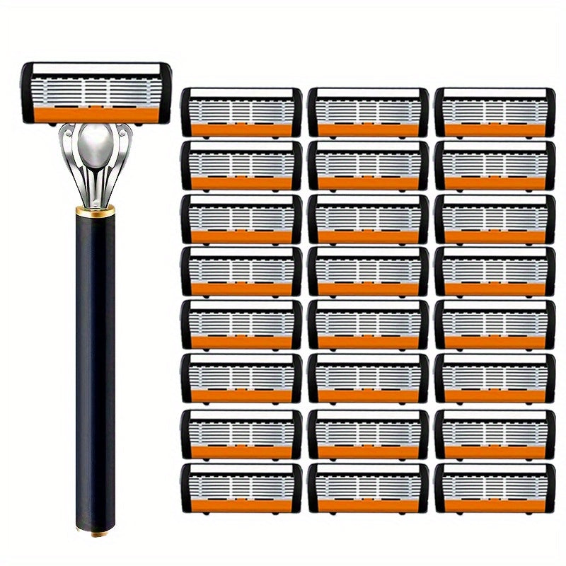 Safety Razor Set with Replacement Blades – Anti-Slip Metal Handle, Contour Fitting, Fully Washable Shaving Kit for Men | 24 or 36 Blades