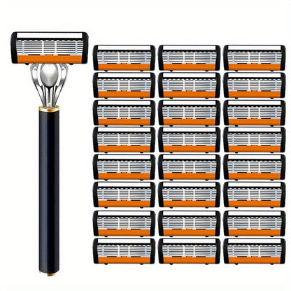 Safety Razor Set with Replacement Blades – Anti-Slip Metal Handle, Contour Fitting, Fully Washable Shaving Kit for Men | 24 or 36 Blades
