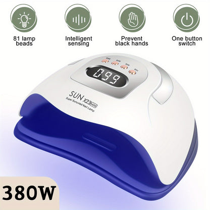 380W LED Nail Lamp Auto Sensor LCD Timer 4 Timing Modes 81 LED Beads Fast Gel Curing USB Powered One-Touch Button Low Heat Mode Home Salon Manicure Pedicure All Gel Polish
