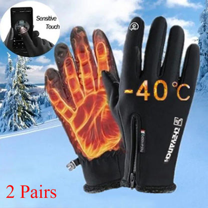 Windproof Knit Gloves for Outdoor Riding & Skiing – 2 Pairs Full-Finger Slip-Resistant Winter Gloves | 100% Polyamide Warm Gloves for Men & Women | S M L XL XXL | Black Gray