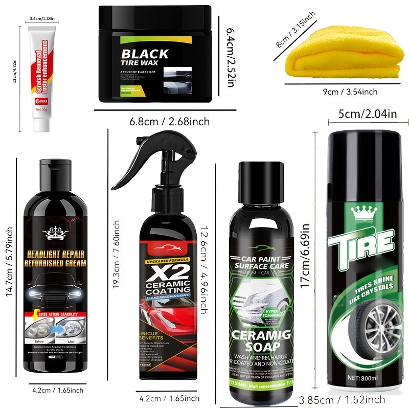 Yixingjia Automotive Maintenance 6pcs/Set, Tire Polish, Oil Film Cleaner, Car Cleaning Solution, Plastic Care Paste, Holiday Gift Pack, Cleaning Agent, Multi-Purpose for Plastic Retreading