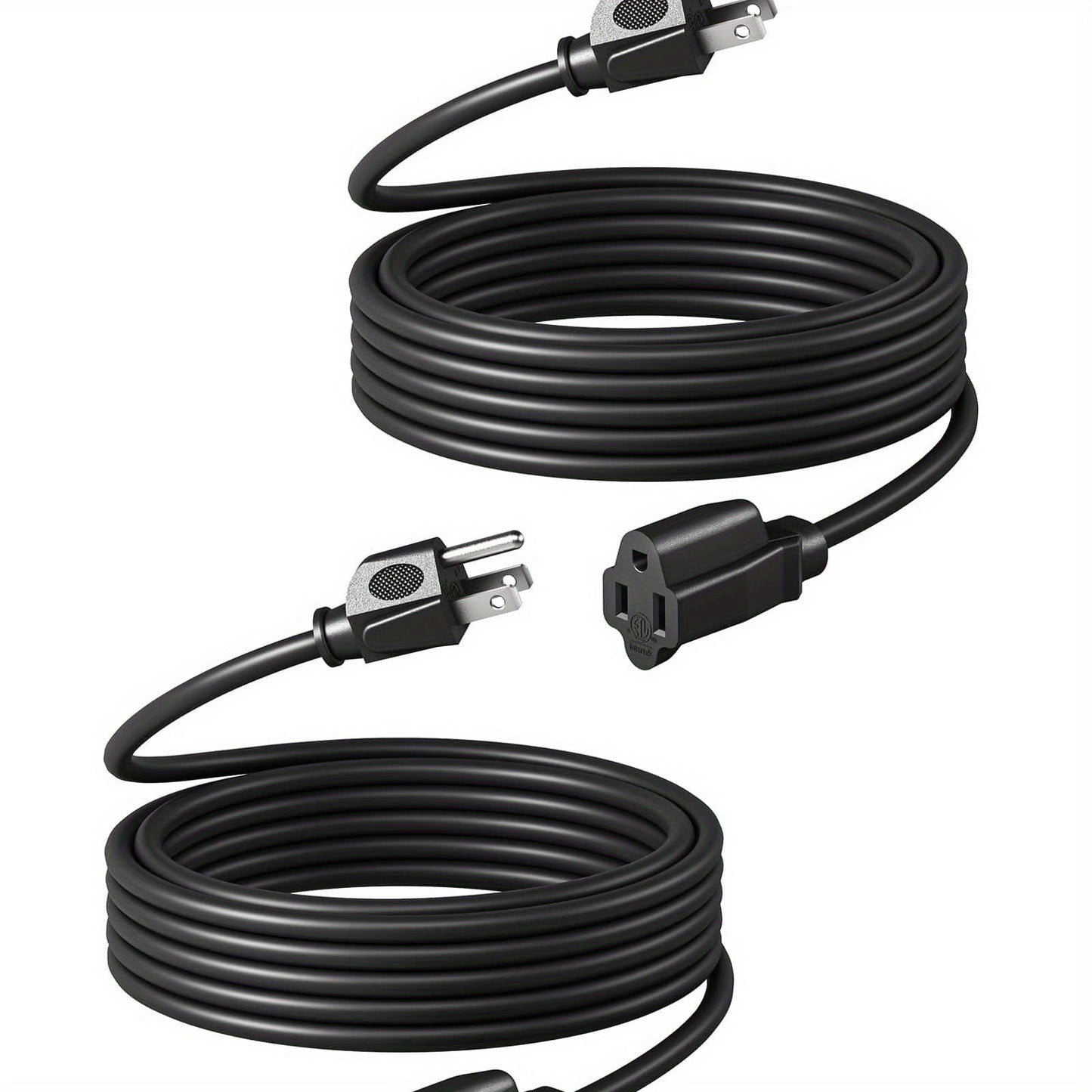 Extension Cord 2-Pack 20FT 3-Prong Indoor Outdoor 16/3 SJTW Flexible Tangle-Free All-Copper Wire 125V 13A 1625W NEMA 5-15 for Home Office Computer Appliances Christmas Lights Black