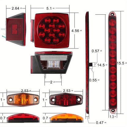 Trailer LED Light Kit, 2 x Square 12V Stop Turn Tail Brake Running Trailer Lights, Trailer Light Kit, 29ft Trailer Wire, 6 x LED Marker Lights, 11LED Trailer Tail Brake Light Bar w/ License Plate Bracket