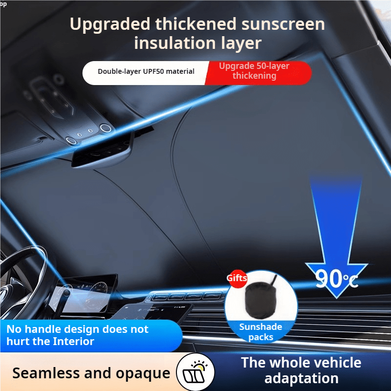 A portable car windshield sun visor - a heat-insulated front windshield for interior accessories