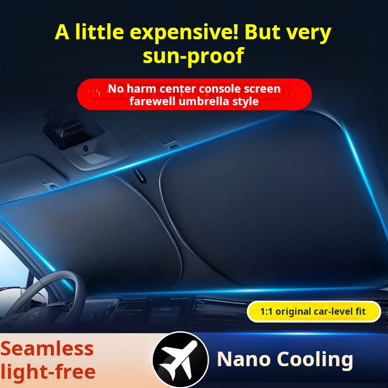 A portable car windshield sun visor - a heat-insulated front windshield for interior accessories
