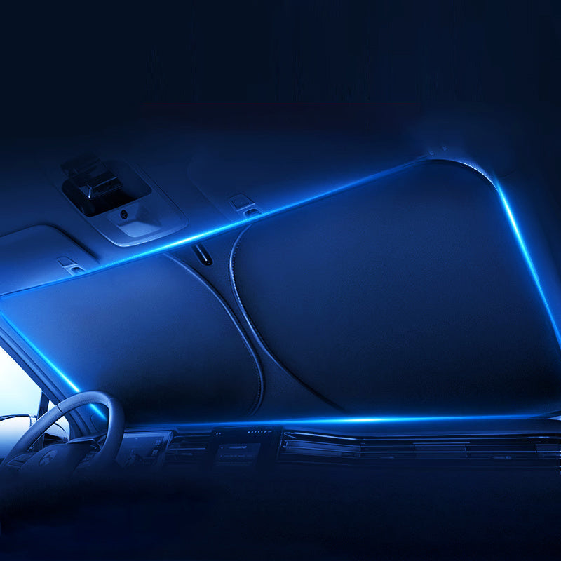 A portable car windshield sun visor - a heat-insulated front windshield for interior accessories