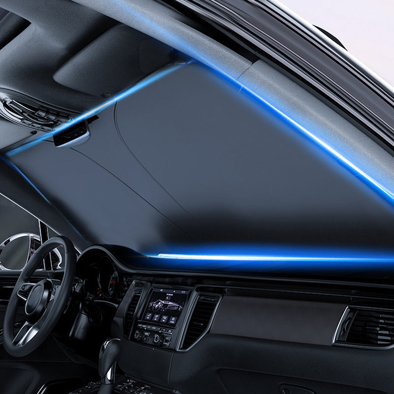 A portable car windshield sun visor - a heat-insulated front windshield for interior accessories