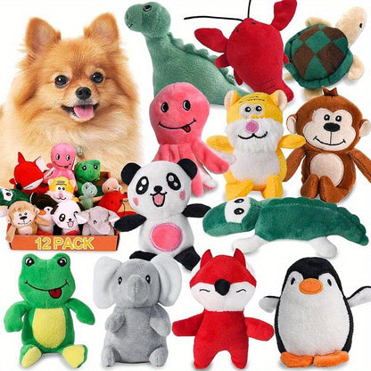 Stuffed Squeaky Dog Toys for Small Dogs 6 or 12 Pack Cute Cartoon Plush Chew Toy Bulk Set with Squeakers - Soft Pet Toy for Puppies & Small Medium Breeds