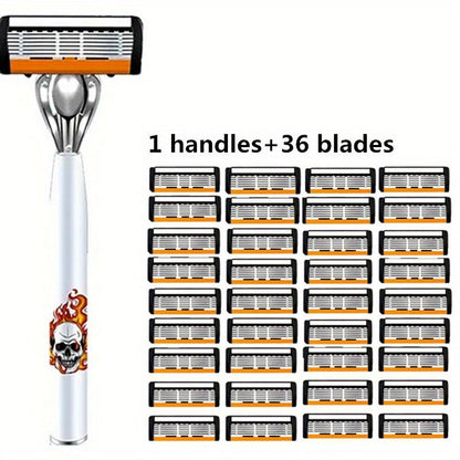 Men's Safety Razor with Replacement Blades - Anti-Slip Stainless Steel Handle Shaver for Beard & Sideburns, Classic Style Wet Shaving Razor, Multiple Blade Bundle Options