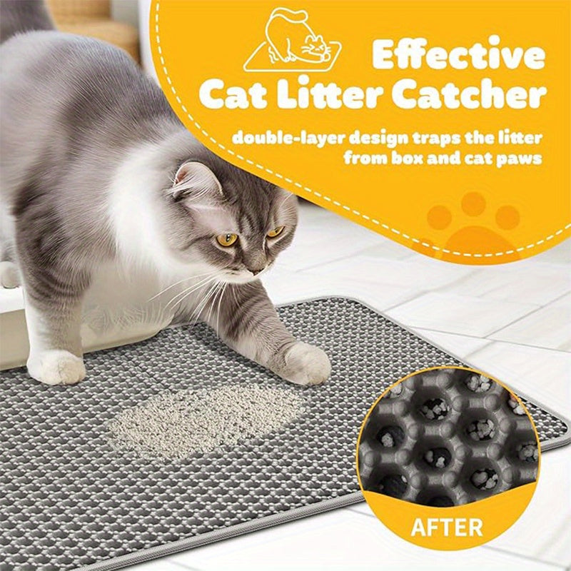 Cat Litter Trapper Mat Honeycomb Double Layer - Non-Slip Waterproof Machine Washable Litter Mat, Soft on Paws, Controls Tracking, 3 Sizes & 3 Colors for Indoor Cats