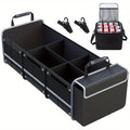 Collapsible Trunk Organizer for Car with Insulated Leak Proof Cooler Bag, 3 Compartments SUV Cargo Organizer Removable Dividers, 5 in1 Car Storage Organizer with Foldable Lid, 2 Tie-Down Straps