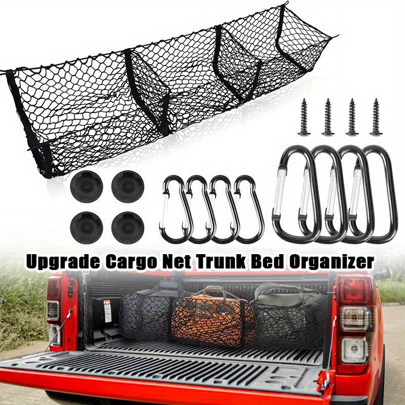 Cargo Net Trunk Bed Organizer, Mesh Storage Net with 8 Metal Hooks, 53.1×11.8 Inch Heavy Duty Cargo Net for Trunks, for Dodge for RAM Pickup Truck Bed, Truck Additions Grocery Holder