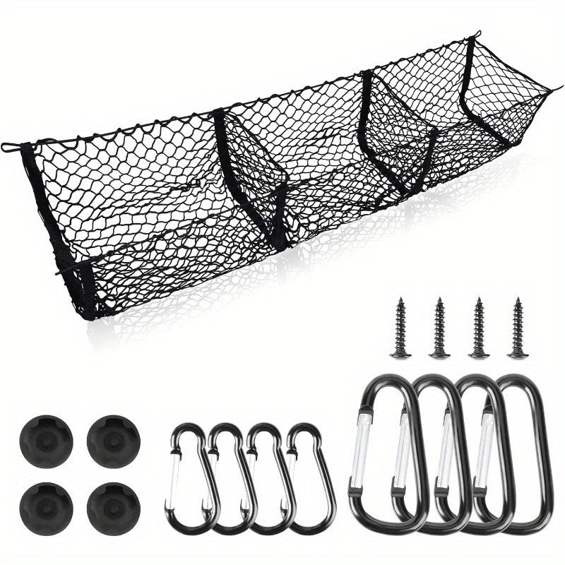 Cargo Net Trunk Bed Organizer, Mesh Storage Net with 8 Metal Hooks, 53.1×11.8 Inch Heavy Duty Cargo Net for Trunks, for Dodge for RAM Pickup Truck Bed, Truck Additions Grocery Holder