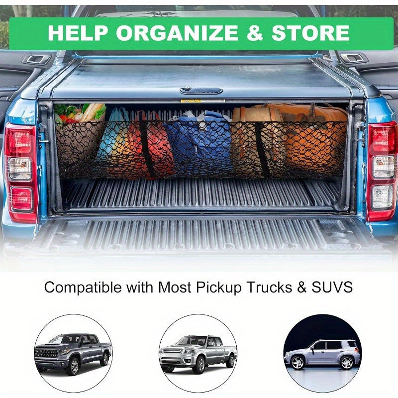 A set of heavy-duty mesh cargo net, luggage bed storage, suitable for SUVs, cars, pickup beds, etc., with 8 metal hooks, black, suitable for cargo storage in trucks and vans