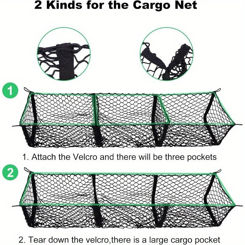 A set of heavy-duty mesh cargo net, luggage bed storage, suitable for SUVs, cars, pickup beds, etc., with 8 metal hooks, black, suitable for cargo storage in trucks and vans
