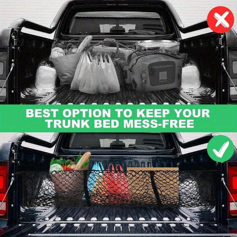 A set of heavy-duty mesh cargo net, luggage bed storage, suitable for SUVs, cars, pickup beds, etc., with 8 metal hooks, black, suitable for cargo storage in trucks and vans