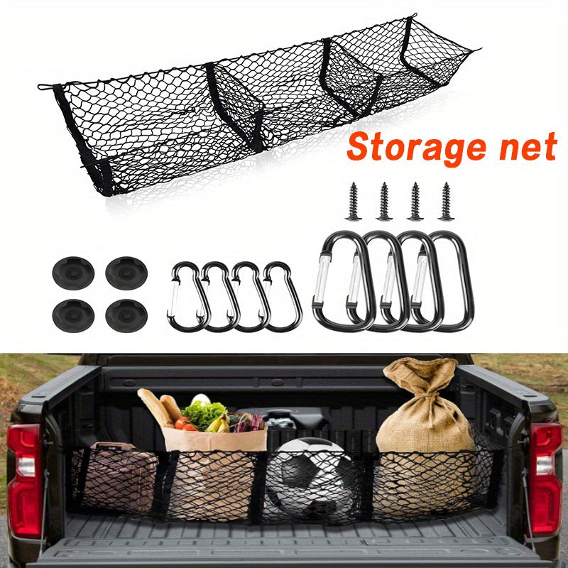 A set of heavy-duty mesh cargo net, luggage bed storage, suitable for SUVs, cars, pickup beds, etc., with 8 metal hooks, black, suitable for cargo storage in trucks and vans