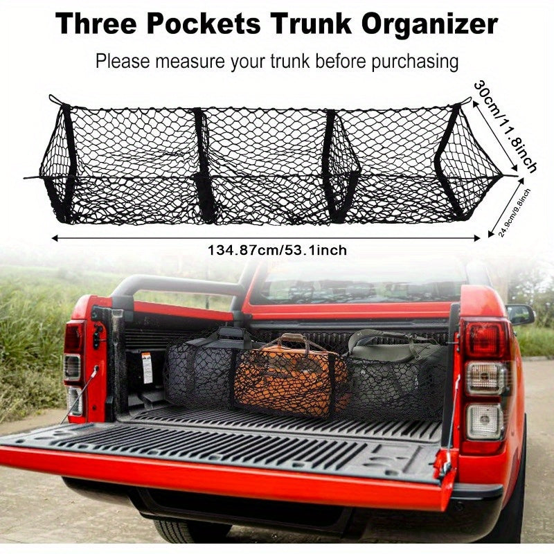 A set of heavy-duty mesh cargo net, luggage bed storage, suitable for SUVs, cars, pickup beds, etc., with 8 metal hooks, black, suitable for cargo storage in trucks and vans