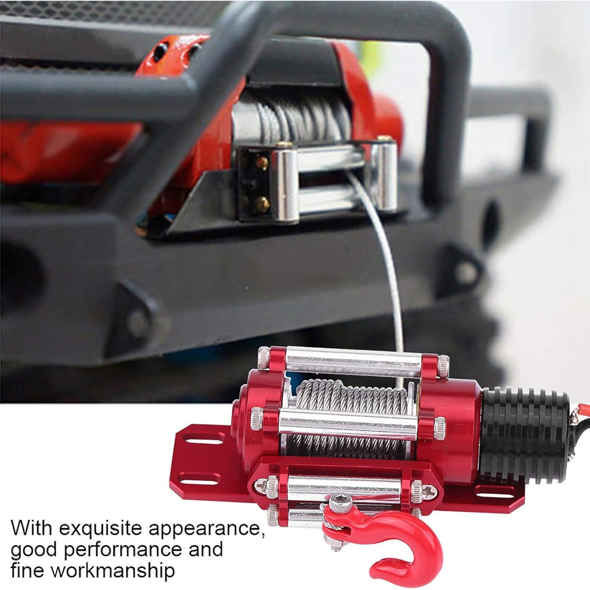 1/10 Car Winch for RC Cars, Wired Steel Winch for RC Cars, Compatible with 1/10 Scale Tracked Vehicles, Suitable for Traxxas/Hsp/Redcat/Tamiya/Axial/Scx10/D90/Hpi 1/10 for rc Crawler Car, Off-Road Recovery Accessory