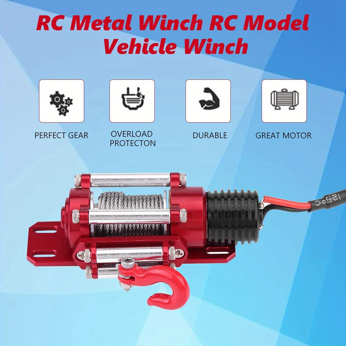1/10 Car Winch for RC Cars, Wired Steel Winch for RC Cars, Compatible with 1/10 Scale Tracked Vehicles, Suitable for Traxxas/Hsp/Redcat/Tamiya/Axial/Scx10/D90/Hpi 1/10 for rc Crawler Car, Off-Road Recovery Accessory