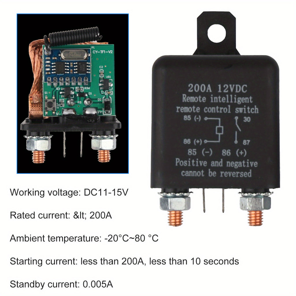 200Amp Remote Control Battery Disconnect Switch - Effortless Car Battery Management with Power Saving Design for 12V Systems - High-Performance Relay & Secure Wireless Operation