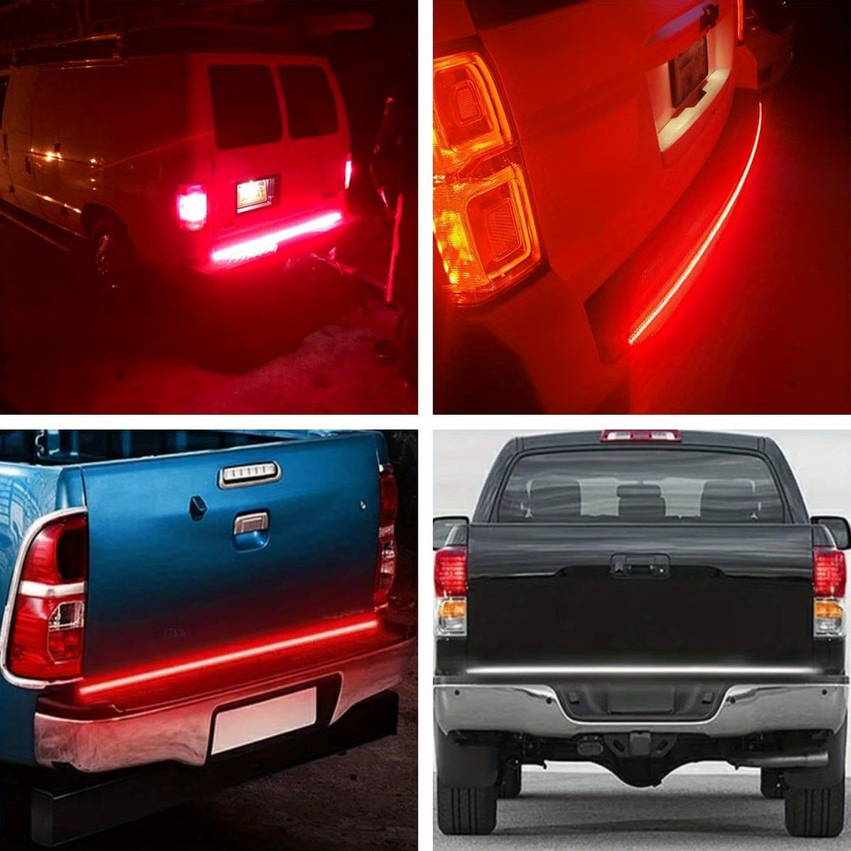 60" Truck Tailgate Light Bar, 108 LED Single Row Light Strip, with Red Running Brake Lights, Turn Signal White, Reverse Light, for Car Truck Additions, Without Battery