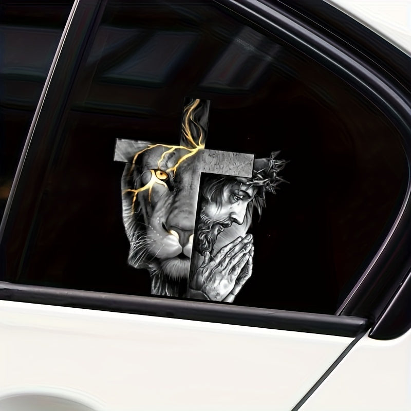 Christmas Lion Cross Stickers for Laptop, Glass, Window, Wall Art, Car Bumper, Vehicle, Truck, SUV, Racing, and Guitar Decals - Christmascar