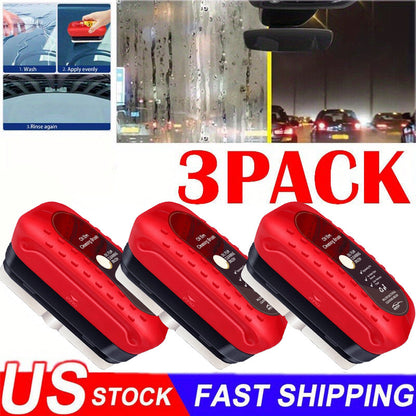 3-Pack Automotive Glass Oil Film Cleaner - Vehicle Glass Cleaning Brush with Integrated Fluid Applicator, Oil Film Removal Solution, Rain-Repellent & Fog-Prevention, Strong Cleaning for Front Windows, 4.06oz
