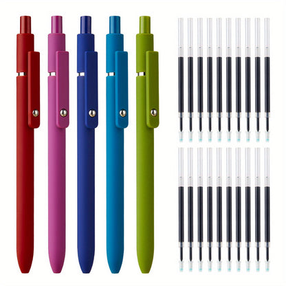 Gel Pen Set 25-Pack – 5 Multicolor Pens + 20 Black Refills 0.5mm Fine Point Quick-Drying Smooth Writing No Feather Ink for Office School Journaling Gifting Vintage Morandi Gradient
