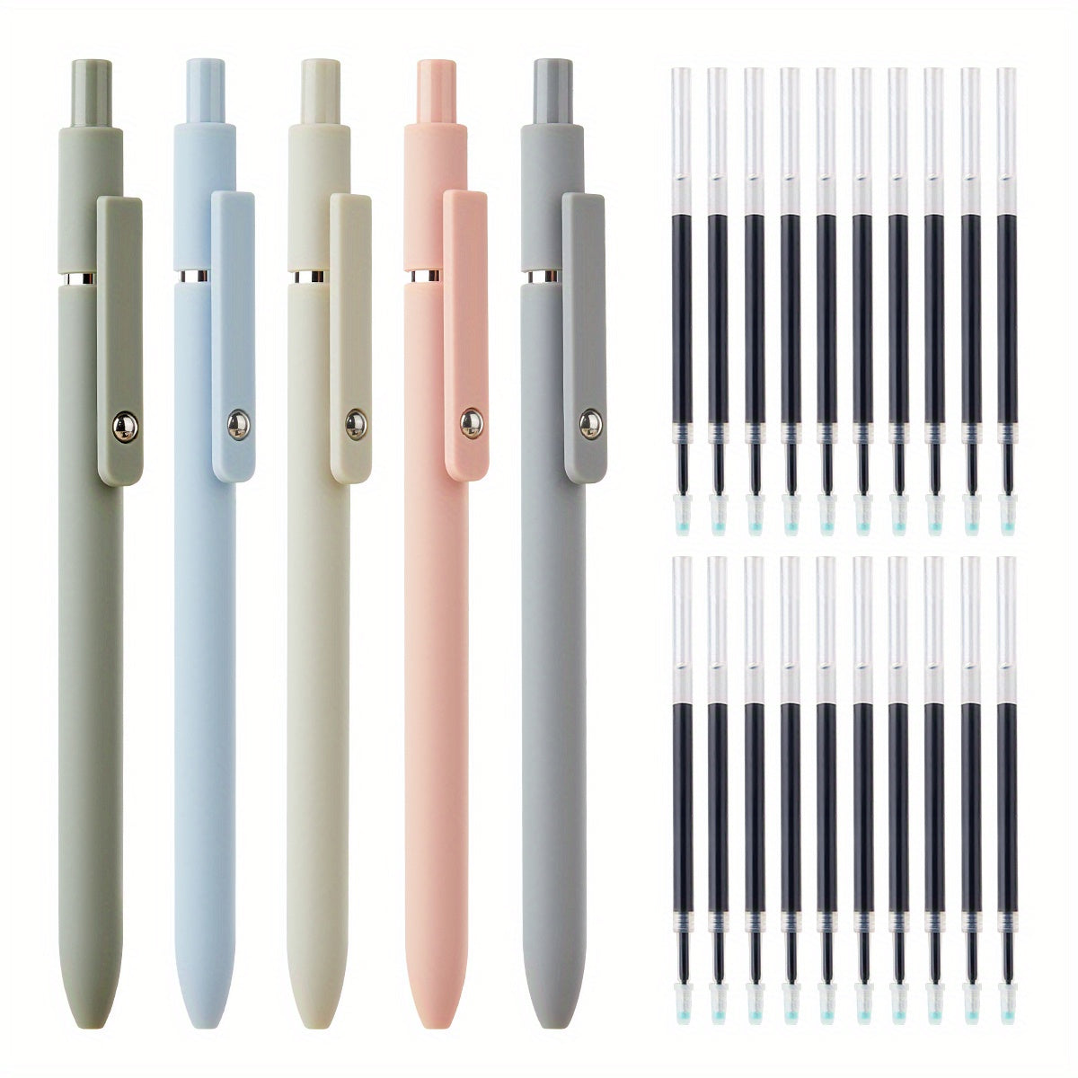 Gel Pen Set 25-Pack – 5 Multicolor Pens + 20 Black Refills 0.5mm Fine Point Quick-Drying Smooth Writing No Feather Ink for Office School Journaling Gifting Vintage Morandi Gradient