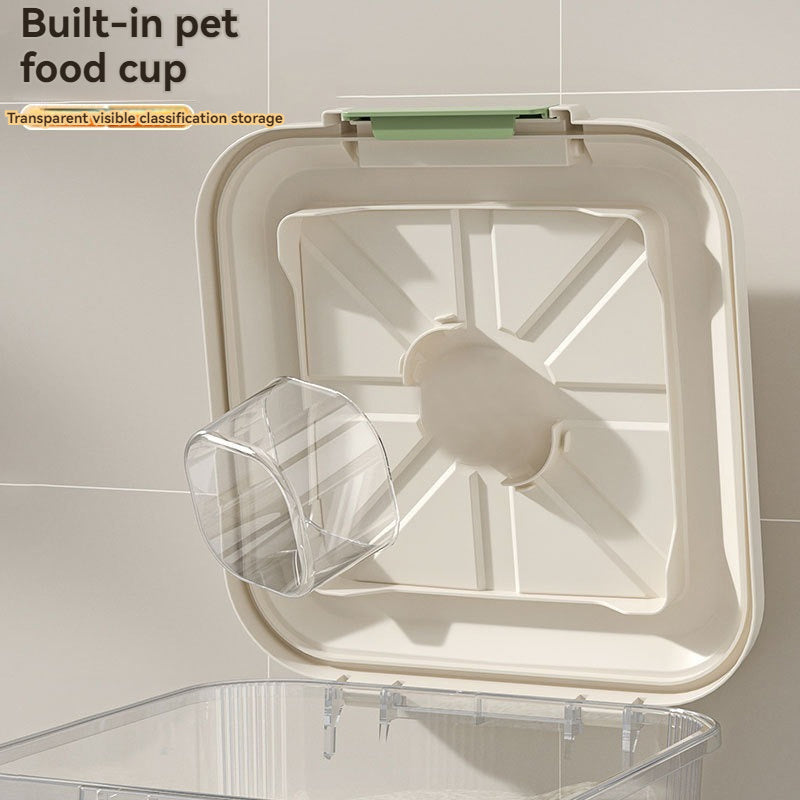 Transparent Pet Food Storage Container with Wheels – Large Capacity Moisture-Proof Bug-Proof Visible Food Level, Includes Measuring Cup, for Cats & Dogs