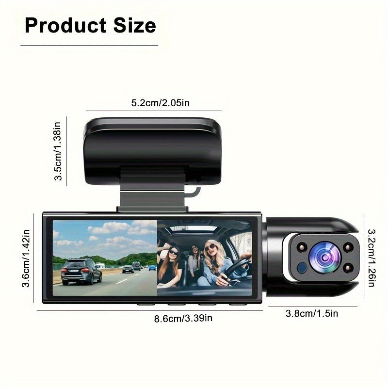 1080P Dual Camera Driving Recorder with Infrared Night Vision, Loop Recording, And Wide-Angle Lens, 3.16-Inch IPS Screen