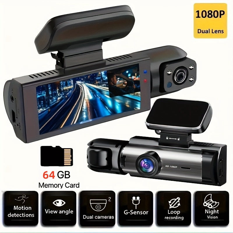 1080P Dual Camera Driving Recorder with Infrared Night Vision, Loop Recording, And Wide-Angle Lens, 3.16-Inch IPS Screen