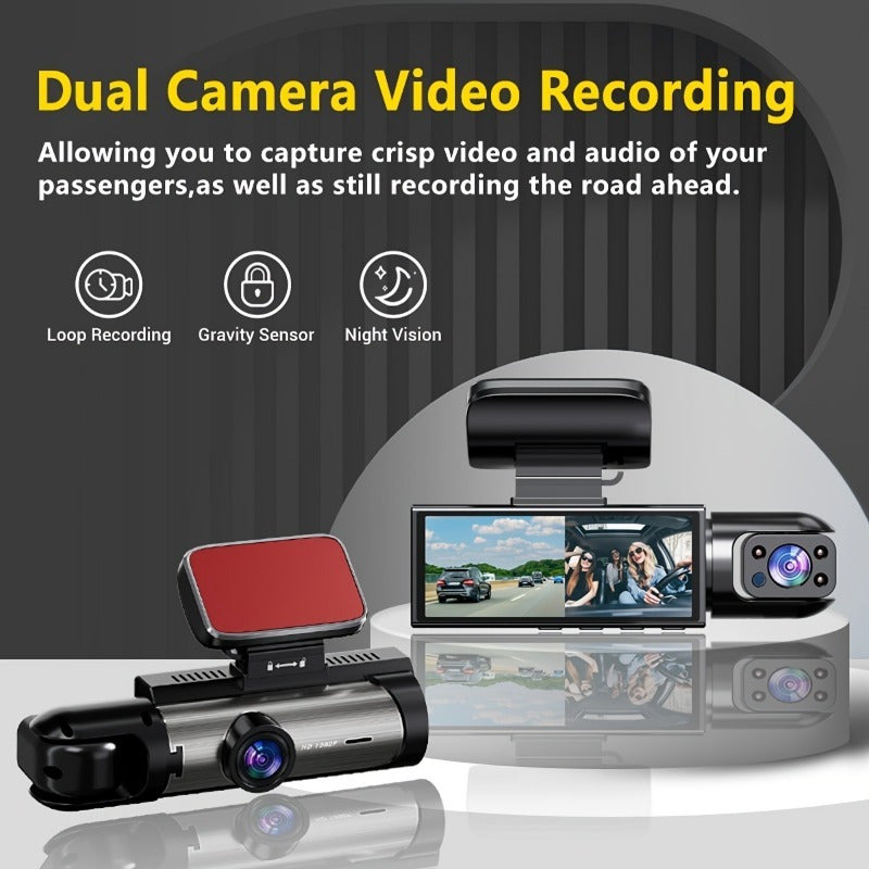 1080P Dual Camera Driving Recorder with Infrared Night Vision, Loop Recording, And Wide-Angle Lens, 3.16-Inch IPS Screen