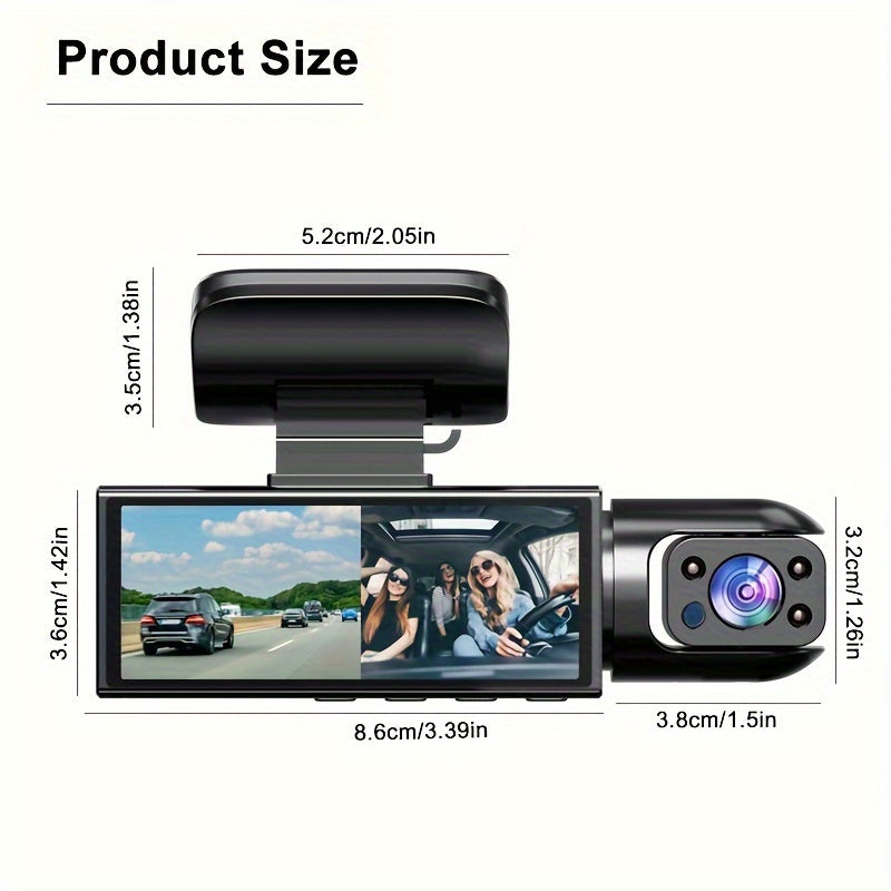 1080P Dual Camera Driving Recorder with Infrared Night Vision, Loop Recording, And Wide-Angle Lens, 3.16-Inch IPS Screen