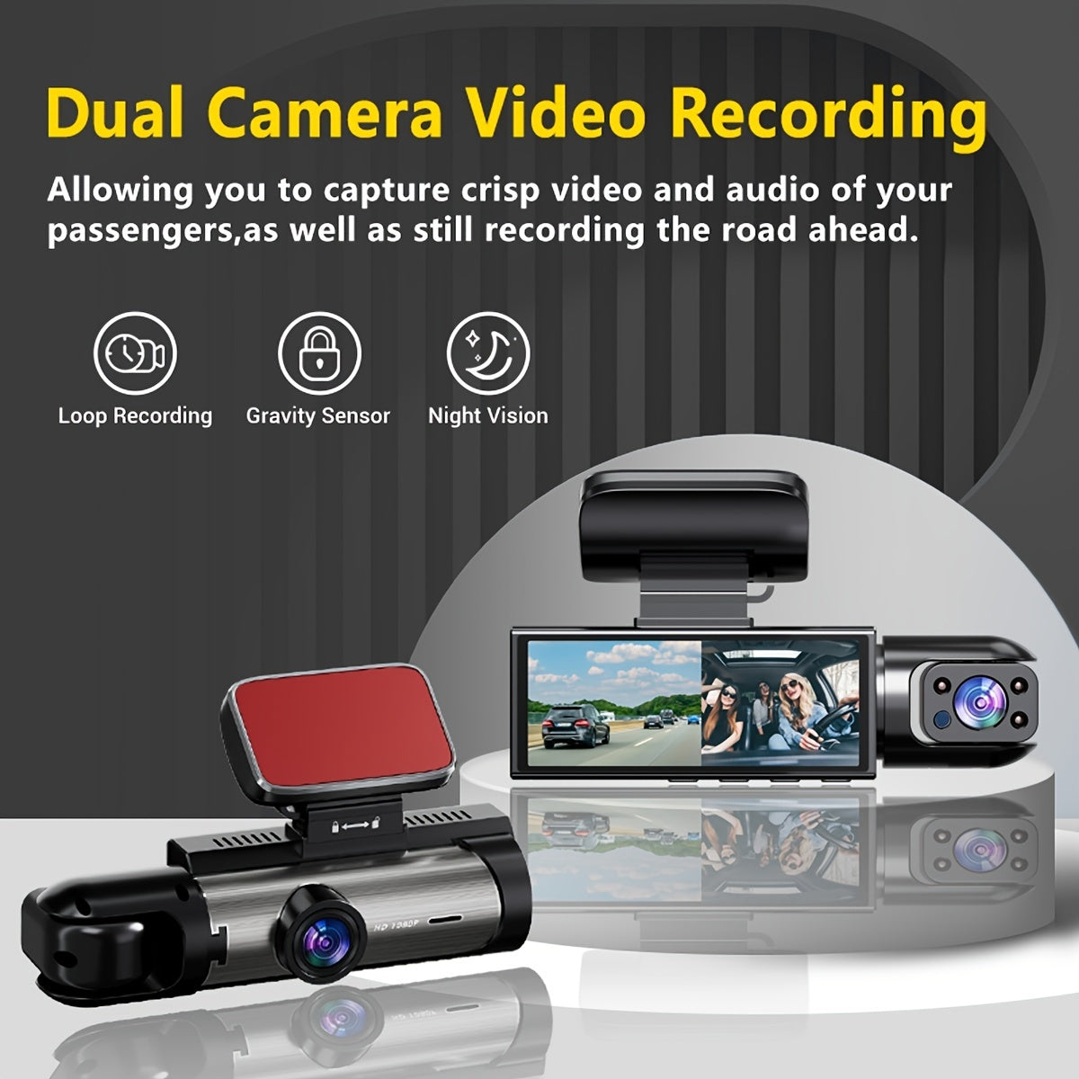 1080P Dual Camera Driving Recorder with Infrared Night Vision, Loop Recording, And Wide-Angle Lens, 3.16-Inch IPS Screen