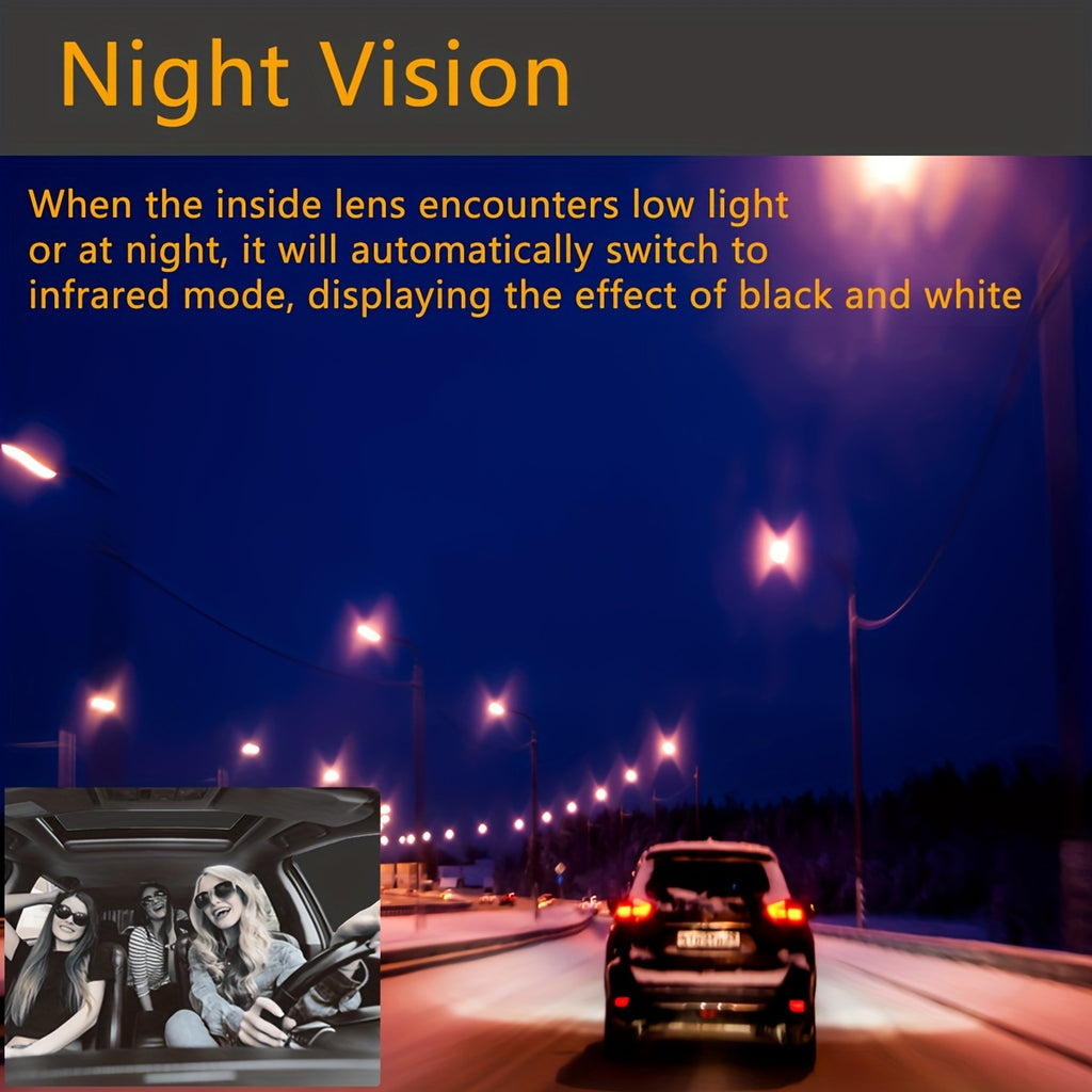 1080P Dual Camera Driving Recorder with Infrared Night Vision, Loop Recording, And Wide-Angle Lens, 3.16-Inch IPS Screen