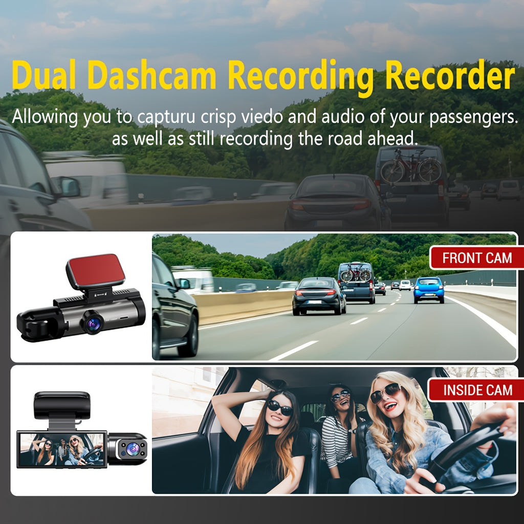 1080P Dual Camera Driving Recorder with Infrared Night Vision, Loop Recording, And Wide-Angle Lens, 3.16-Inch IPS Screen